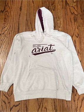 Ariat Cream Hoodie with Burgundy Logo and Lined Hood